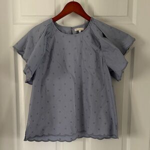 ANN MASHBURN Grey Blue Eyelet Ruffle-Sleeve Blouse